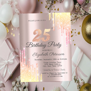 Ombre Glitter Drips 25th Birthday Party Invitation