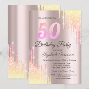 Ombre Glitter Drips 50th Birthday Party Invitation