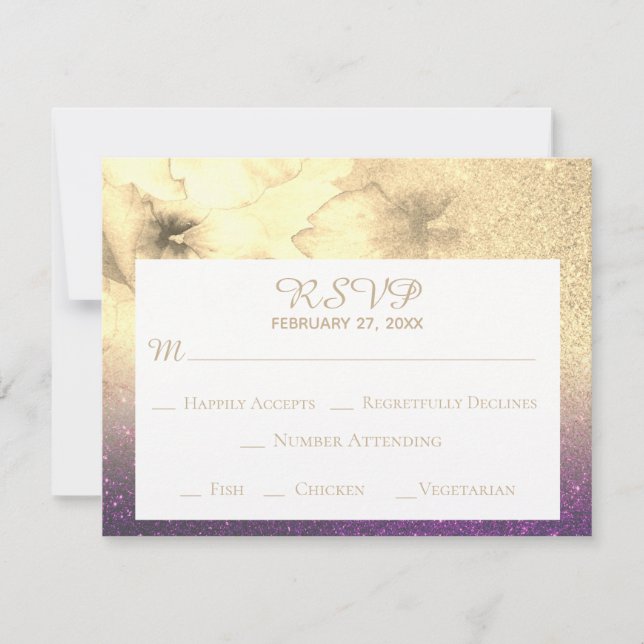 *~* Ombre Glitter Eggplant Yellow Golden RSVP (Front)