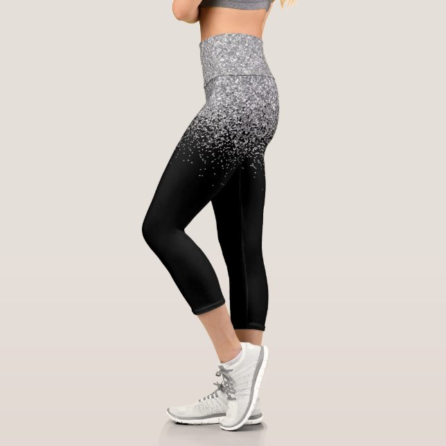 Ombre Glitter Fading Sparkle Silver Capri Leggings (Left)