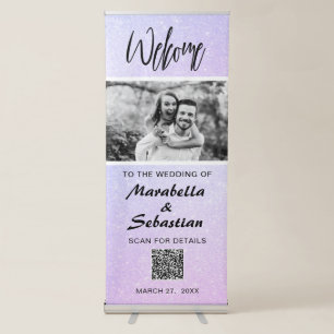 *~* Ombre Glitter Lavender QR Wedding Welcome Retractable Banner