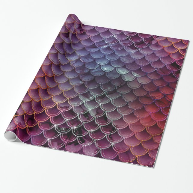 Ombre Glitter Mermaid Scales Wrapping Paper (Unrolled)