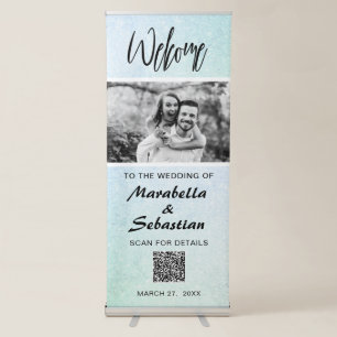 *~* Ombre Glitter Mint QR Wedding Welcome Retractable Banner