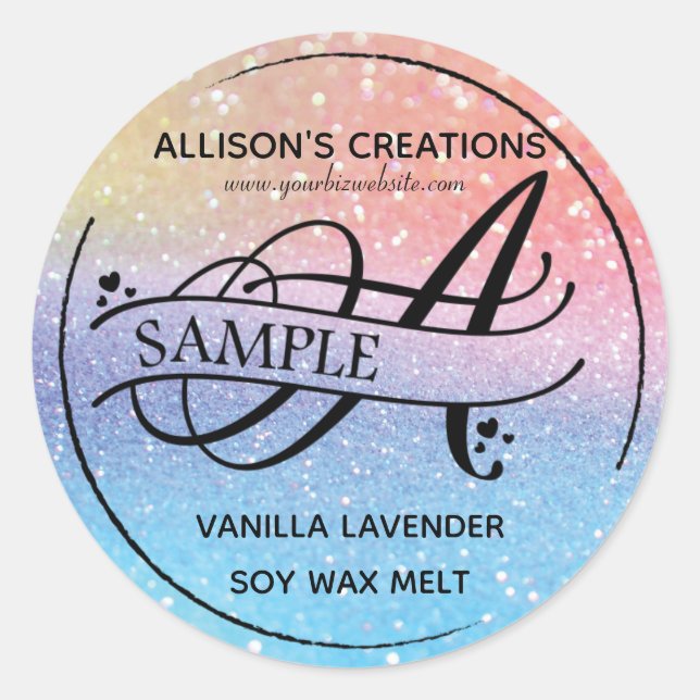 Ombre Glitter Monogram A Sample Product Classic Round Sticker (Front)