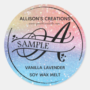 Ombre Glitter Monogram A Sample Product Classic Round Sticker