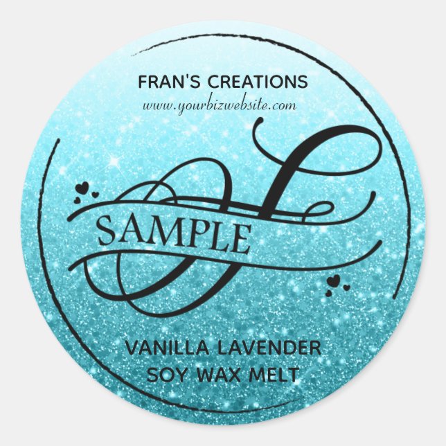Ombre Glitter Monogram F Sample Product Classic Round Sticker (Front)