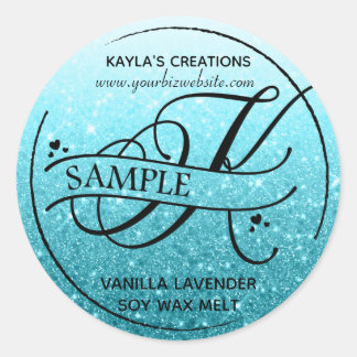 Ombre Glitter Monogram K Sample Product Classic Round Sticker