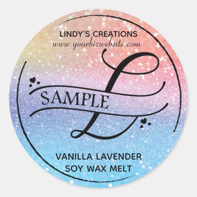 Ombre Glitter Monogram L Sample Product Classic Round Sticker (Front)