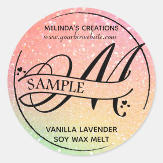 Ombre Glitter Monogram M Sample Product Classic Round Sticker