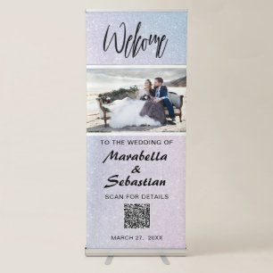 *~* Ombre Glitter Pink Blue QR Wedding Welcome Ret Retractable Banner