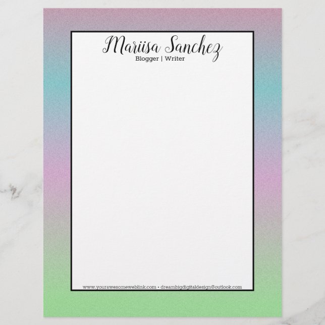 Ombre Glitter Rainbow Pastel Colourful Border Custom Letterhead (Front)