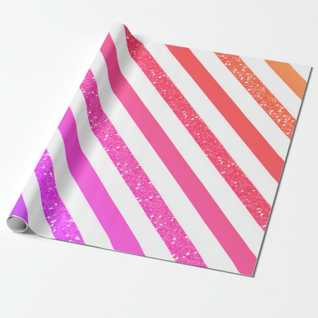Ombre  Glitter Striped Holiday Wrapping Paper (Unrolled)