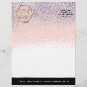 Ombre Glitter Your Logo Branding Pink Purple Custom Letterhead