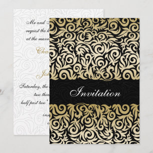 ombre gold and Black Swirling Border Wedding Invitation