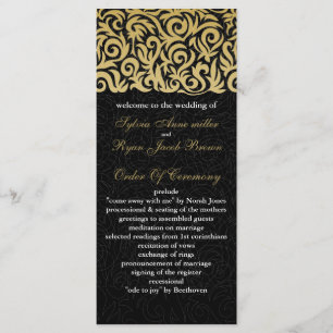 ombre gold and Black Swirling Border Wedding Programme