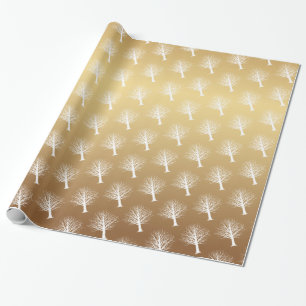 Ombre Gold and White Winter Trees Wrapping Paper