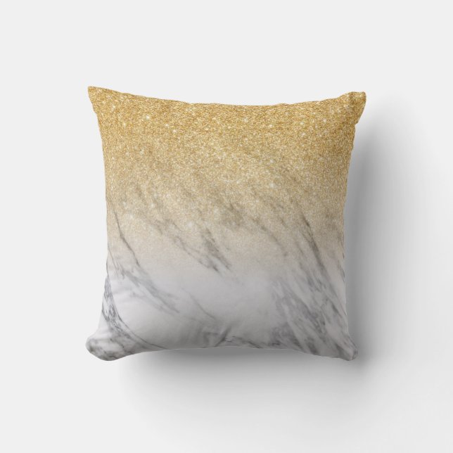 Ombre Gold Glitter Marble Gradient Fading Cushion (Front)