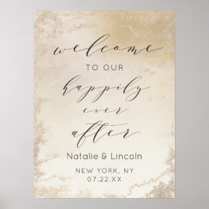 Ombre Golden Happily Ever After Reception Sign