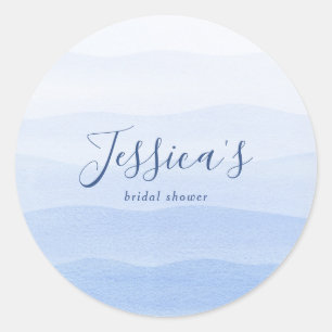 Ombre Gradient Dip Dye Blue Bridal Shower  Classic Round Sticker