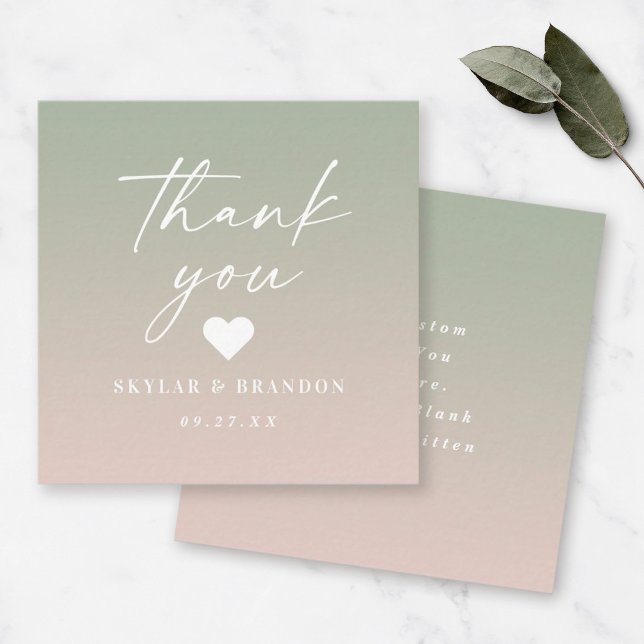 Ombre Gradient Green & Pink Wedding Thank You Card (Creator Uploaded)