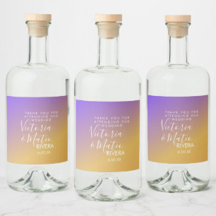 Ombre Gradient Purple Yellow Sunset Wedding Liquor Bottle Label