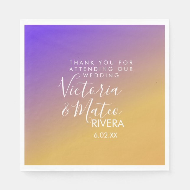 Ombre Gradient Purple Yellow Sunset Wedding    Napkin (Front)