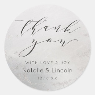 Ombre Gray White Frosted Silver Wedding Thank You Classic Round Sticker