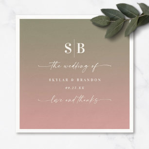 Ombre Green & Dusty Rose Pink Monogrammed Wedding Napkin