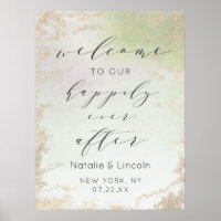 Ombre Green Happily Ever After Reception Sign