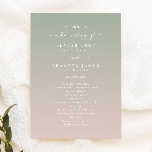 Ombre Green & Light Pink Wedding Ceremony Program Programme (Creator Uploaded)