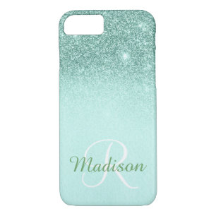 Ombre Green Mint Glitter Fading Monogram iPhone 8/7 Case