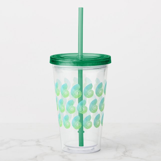 Ombre Green Nautilus Tumbler - dark green lid (Front)