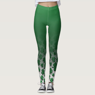 Ombre & Green Over Black Shamrock Pattern on White Leggings