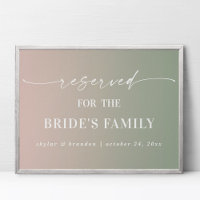 Ombre Green Reserved Bride's Family Wedding Sign