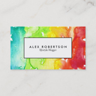 Ombre green, yellow and red watercolor business card