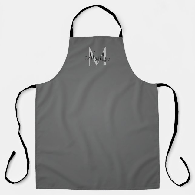 Ombré grey silver gradient monogram personalised apron (Front)