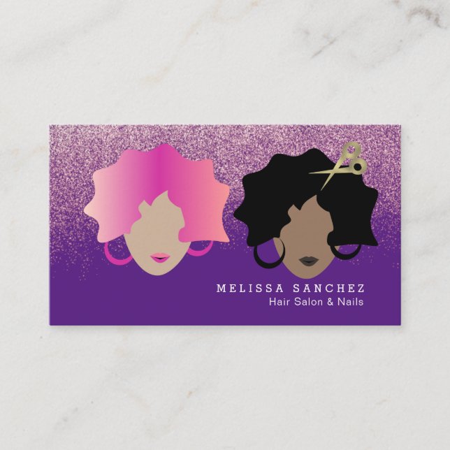 Ombré Hair Faux Gold Glitter Girl Salon Beauty Business Card (Front)