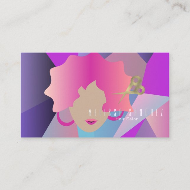 Ombré Hair Shears Faux Gold Girl Salon Beauty Business Card (Front)