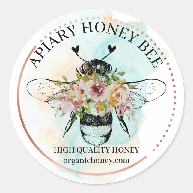 Ombre Hearts Floral Apiary Honey Bee Classic Round Sticker (Front)