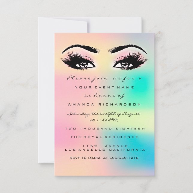 Ombre Holographic Bubble Bridal Sweet 16th Eyelash Invitation (Front)