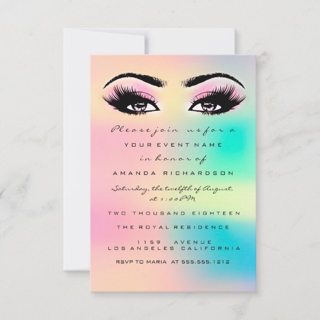 Ombre Holographic Pastel Bridal Sweet 16th Eyelash Invitation (Front)
