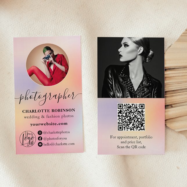 Ombre Holographic photo qr code logo photographer Business Card (Ombre Holographic photo qr code logo photographer Business Card)