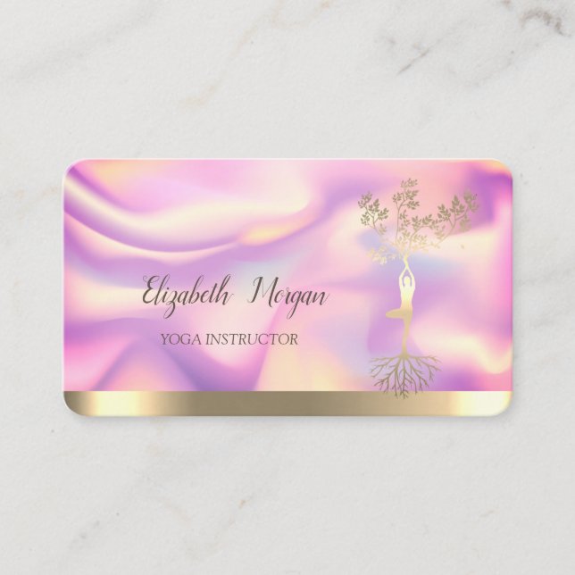 Ombre Holographic Tree Women Silhouette, Yoga Business Card (Front)