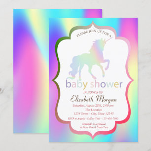 Ombre Holographic Unicorn Baby Shower Invitation