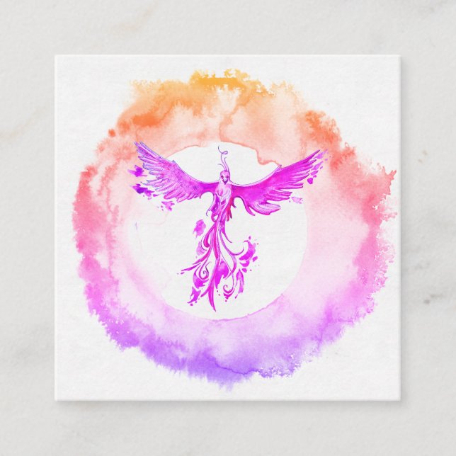 *~* Ombre Hot Pink Flame Phoenix Rings of Fire Square Business Card (Front)