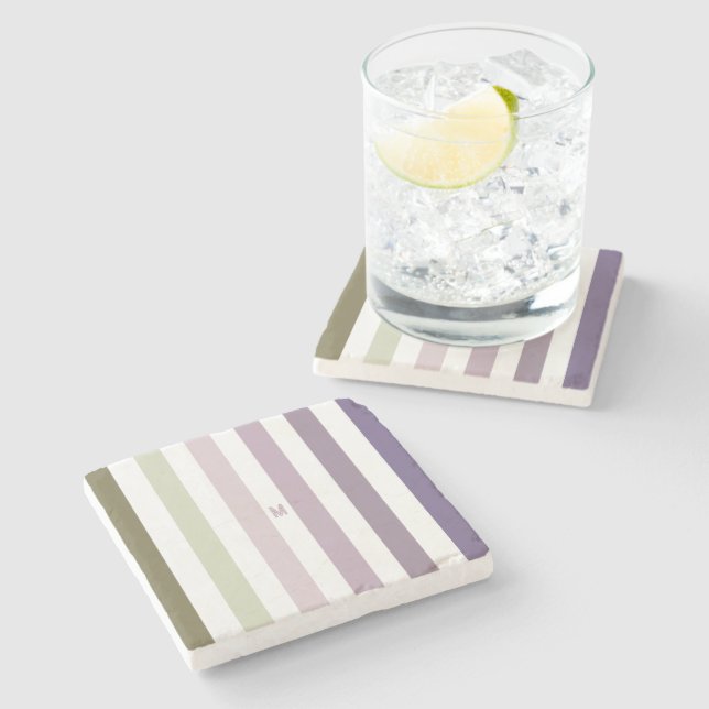 Ombre Lavender Field Strip & Personalised Monogram Stone Coaster (Side)