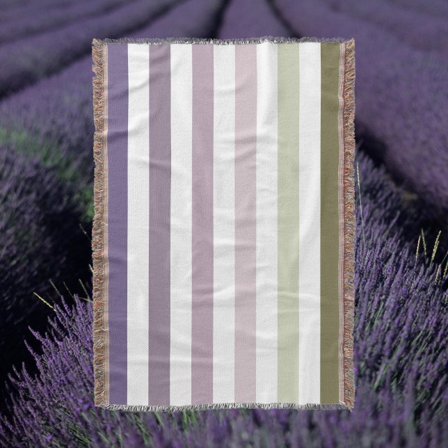 Ombre Lavender Field Stripe Purple and Green  Throw Blanket (Creator Uploaded)