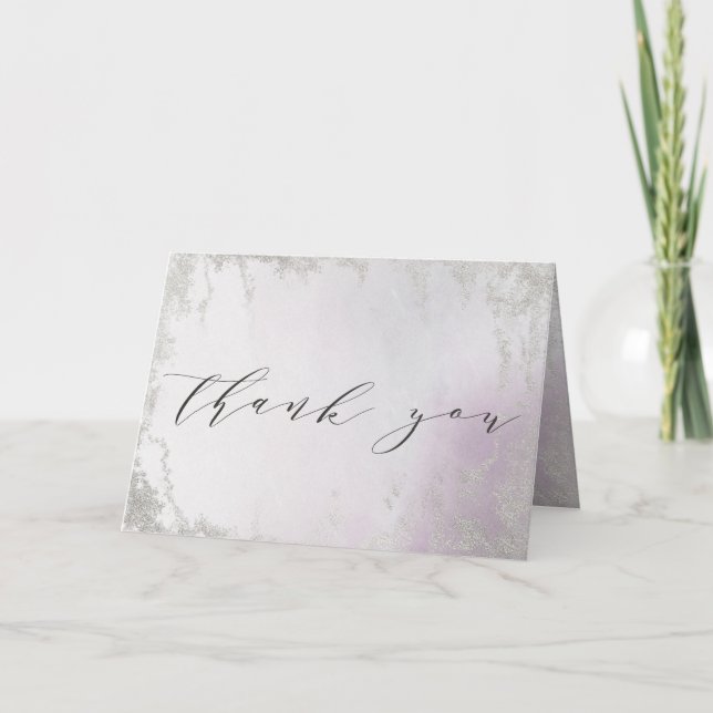 Ombre Lavender Purple Silver Custom Wedding Photo Thank You Card (Front)
