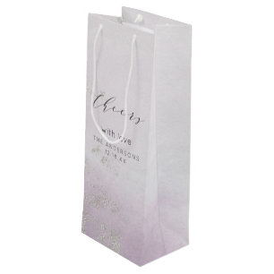 Ombre Lavender Purple Silver Foil Cheers Wedding Wine Gift Bag