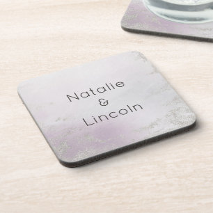 Ombre Lavender Purple Silver Foil Wedding Monogram Coaster